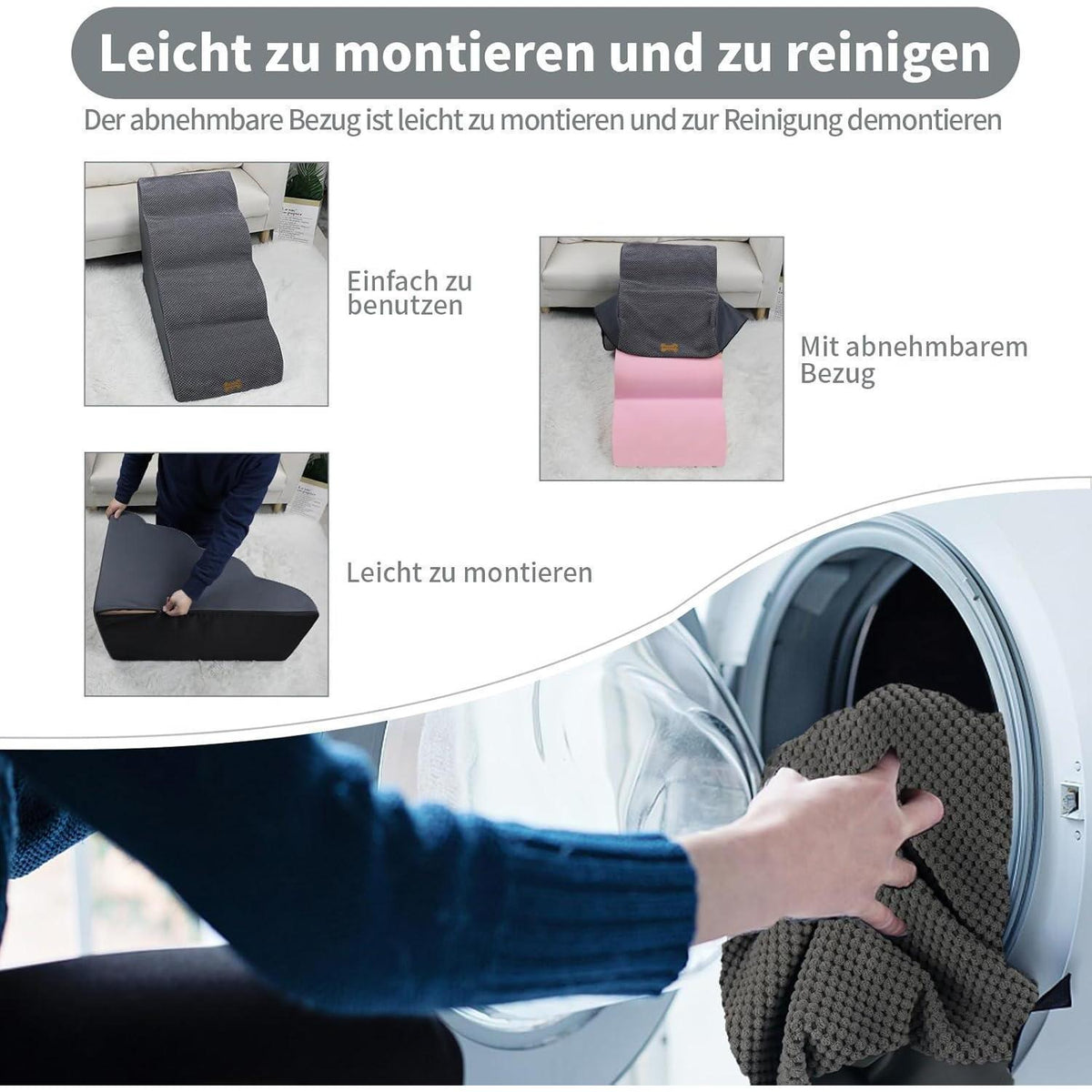 Hundetretppe 4 Stufen Grau für Kleine Hunde & Ältere Hunde