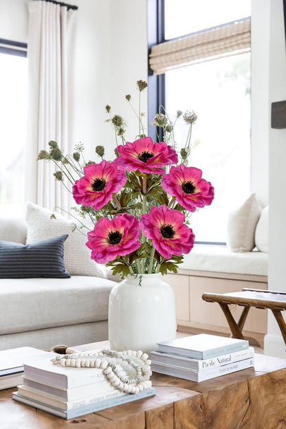 Künstliche Anemonen Rosa 5er Set Kunstblumen 53 cm Dekoration Blumengesteck Home Büro