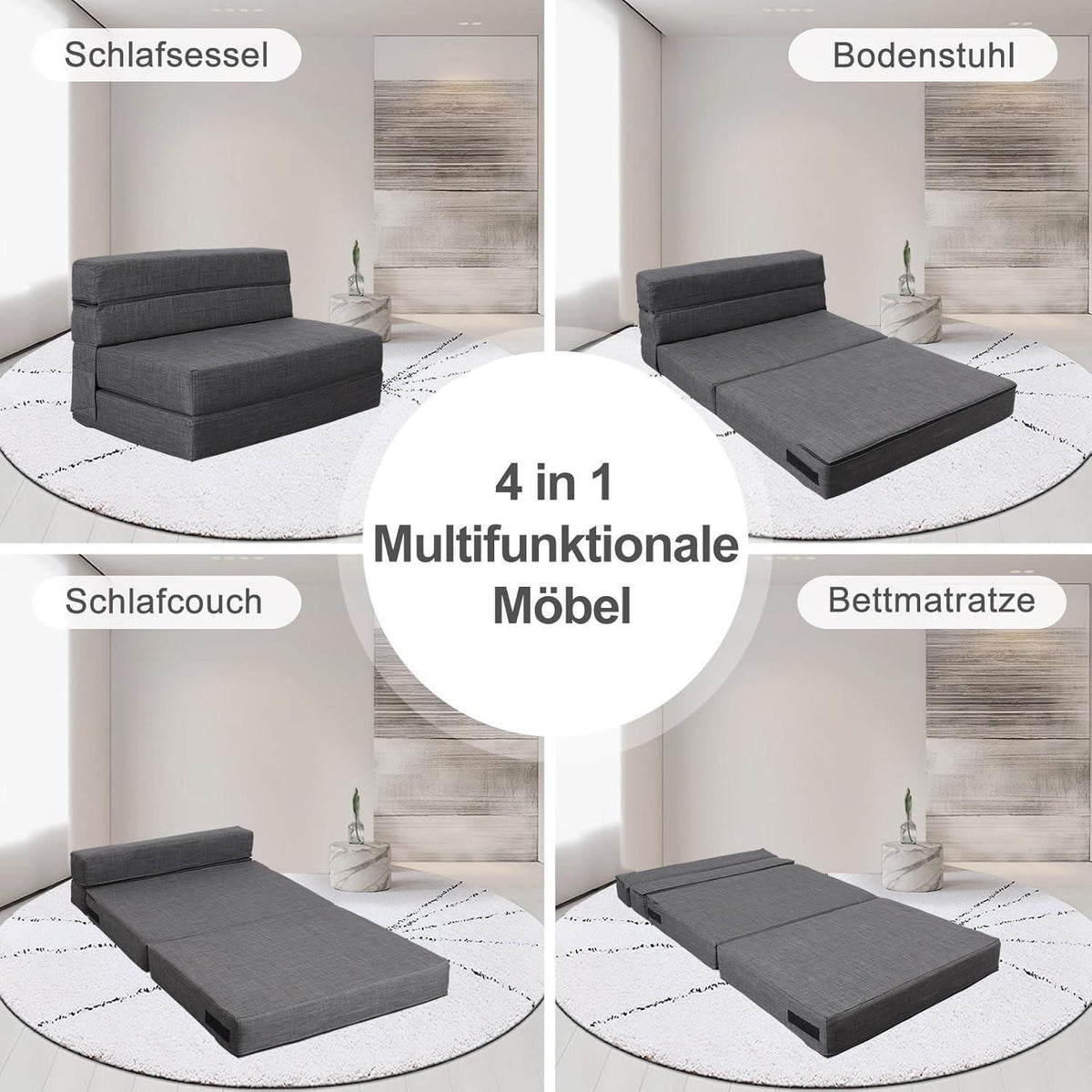 Schlafsessel mit Bettfunktion & Memory Schaum – Dunkelgrau 100x190cm