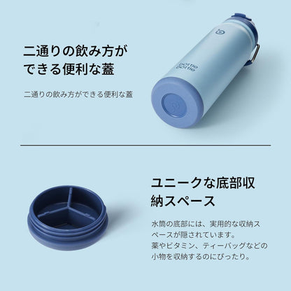 Edelstahl Trinkflasche 24oz Strohhalm Griff Pillenfach isoliert Blau
