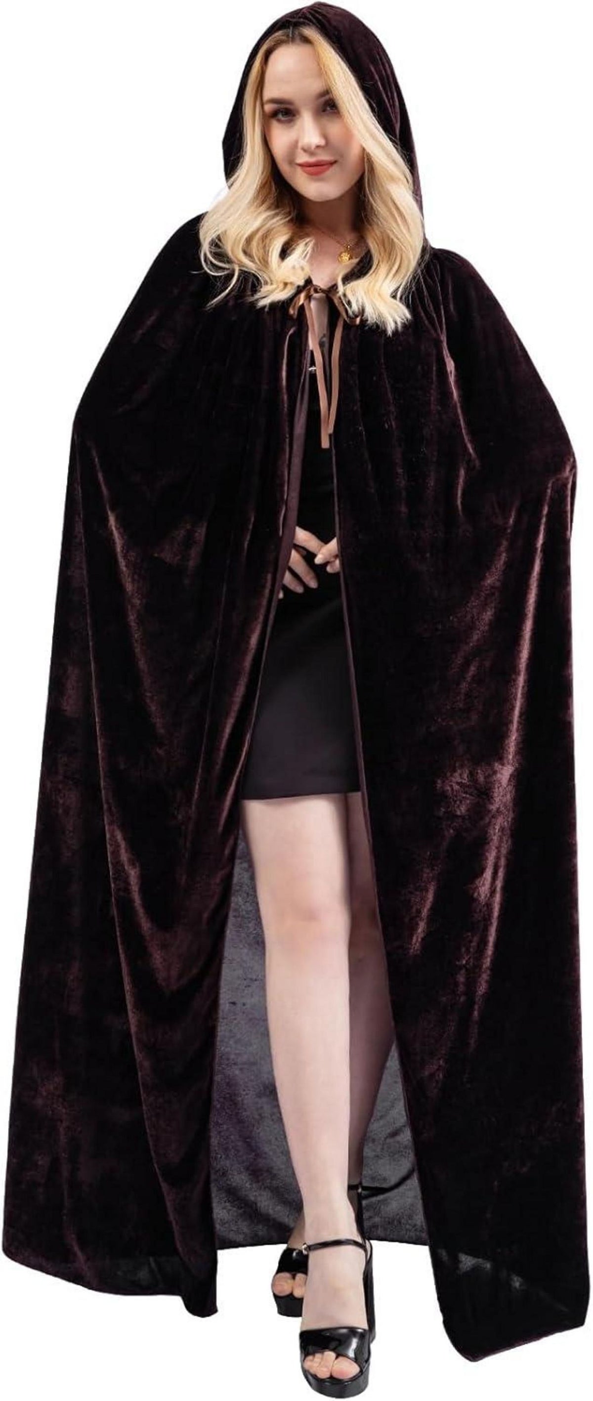 Samt Umhang mit Kapuze Halloween Vampir Kostüm Braun L
