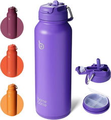 Sport-Trinkflasche Edelstahl isoliert Strohhalm Pillenhalter 1,2 l