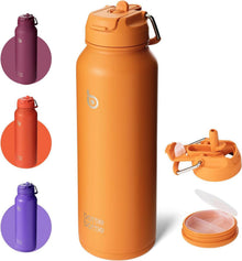 Isolierte Sport-Wasserflasche aus Edelstahl mit Strohhalm und