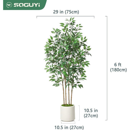 Künstlicher Ficusbaum 180cm mit weißem Topf und Kunstmoos