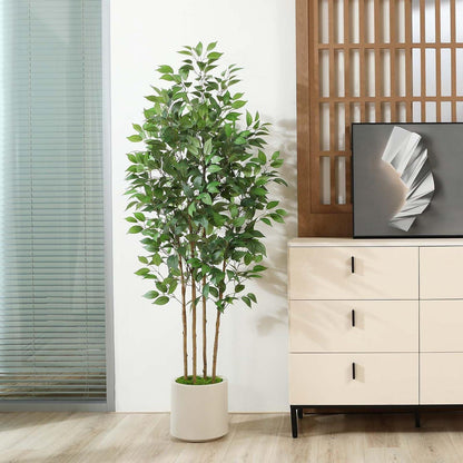 Künstlicher Ficusbaum 180cm mit weißem Topf und Kunstmoos