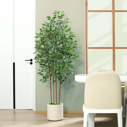 Künstlicher Ficusbaum 180cm mit weißem Topf und Kunstmoos