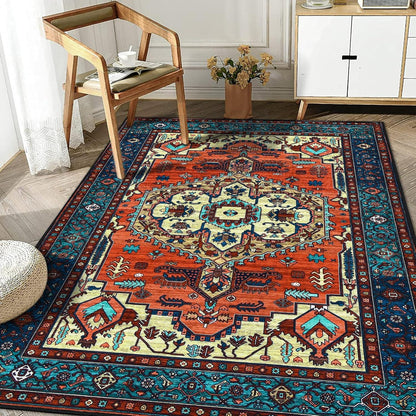 WONGS BEDDING Boho Teppich Kurzflor Vintage Design Rot 80x150cm