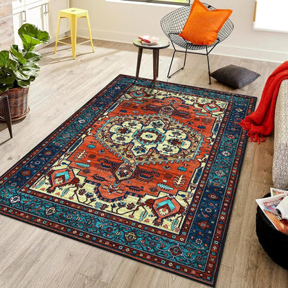 WONGS BEDDING Boho Teppich Kurzflor Vintage Design Rot 80x150cm