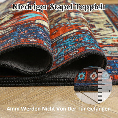 Vintage Boho Teppich Kurzflor Waschbar Weich rutschfest Rot 80x150 cm