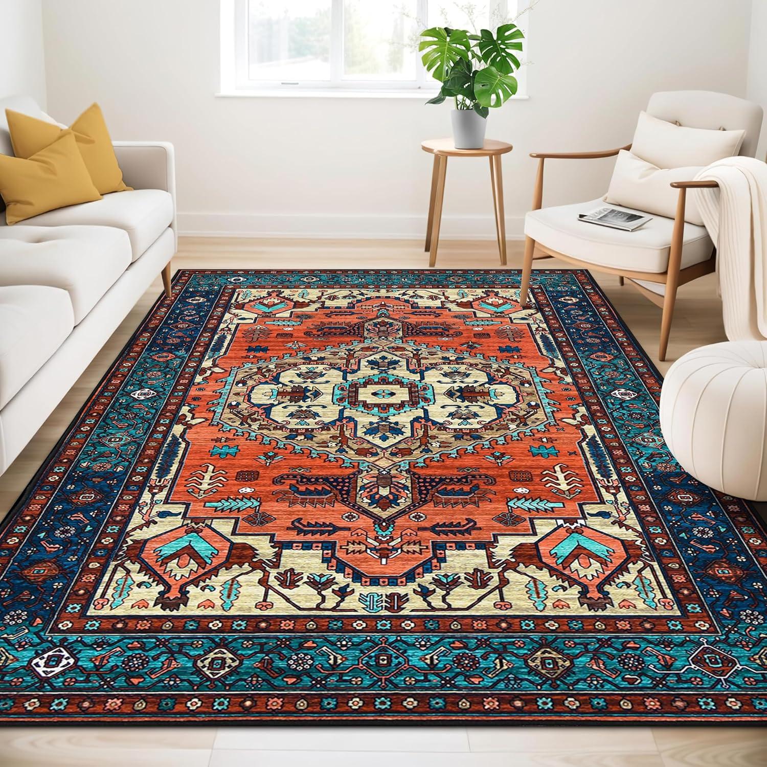 Boho Kurzflor Teppich Vintage Design Rot 160x230 cm