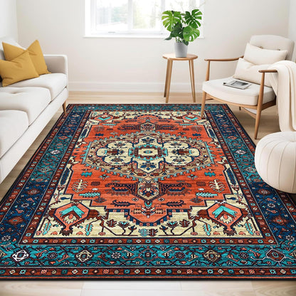 Boho Kurzflor Teppich Vintage Design Rot 160x230 cm