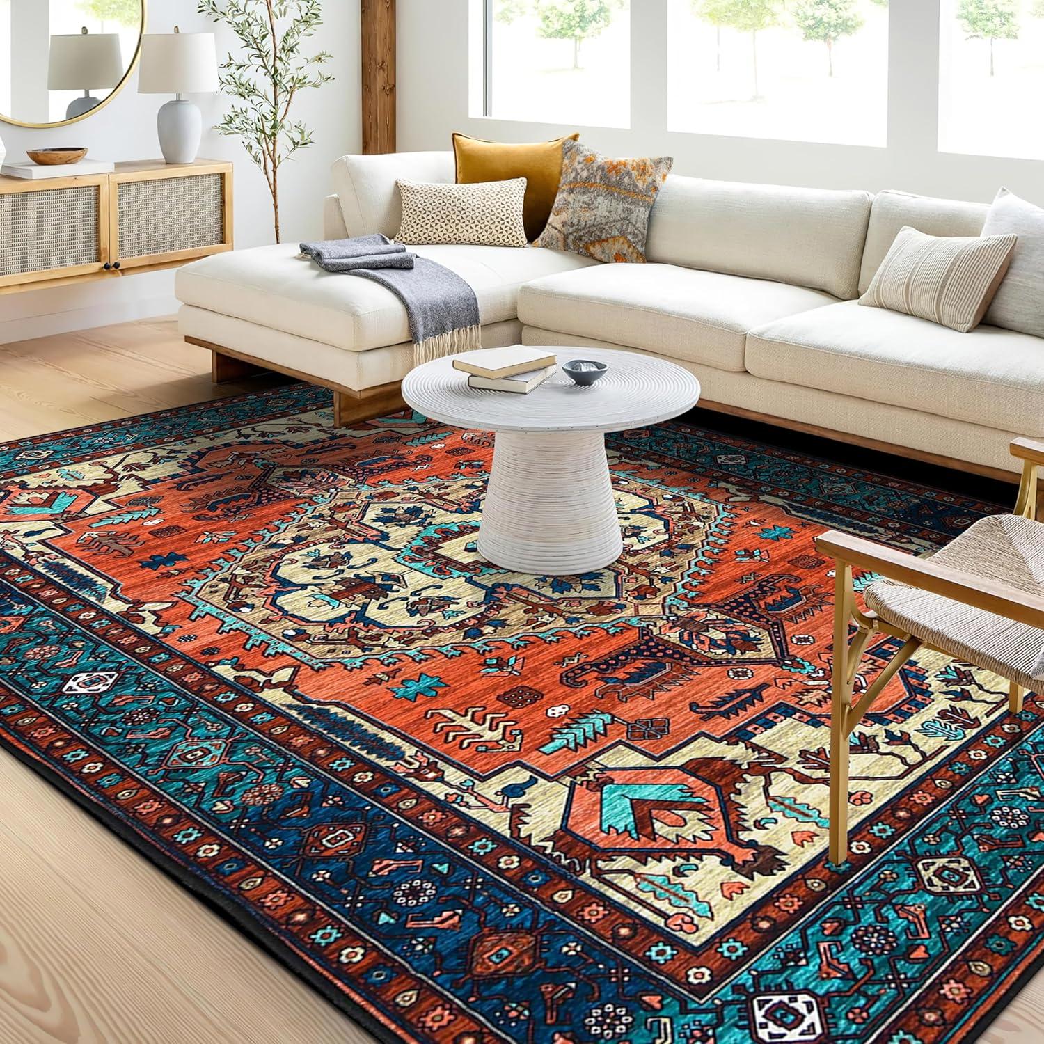 Boho Kurzflor Teppich Vintage Design Rot 160x230 cm