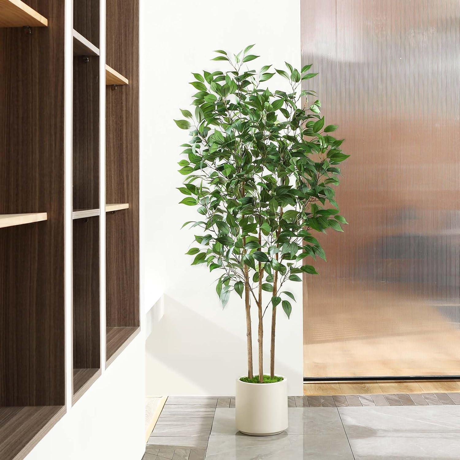 Künstlicher Ficus-Baum 150cm in Weiß Keramik-Übertopf
