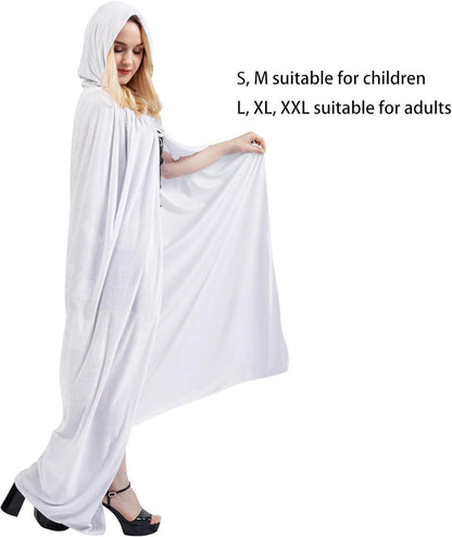 Halloween Umhang Unisex Samt Kapuze Vampir Kostüm Weiß XXXL