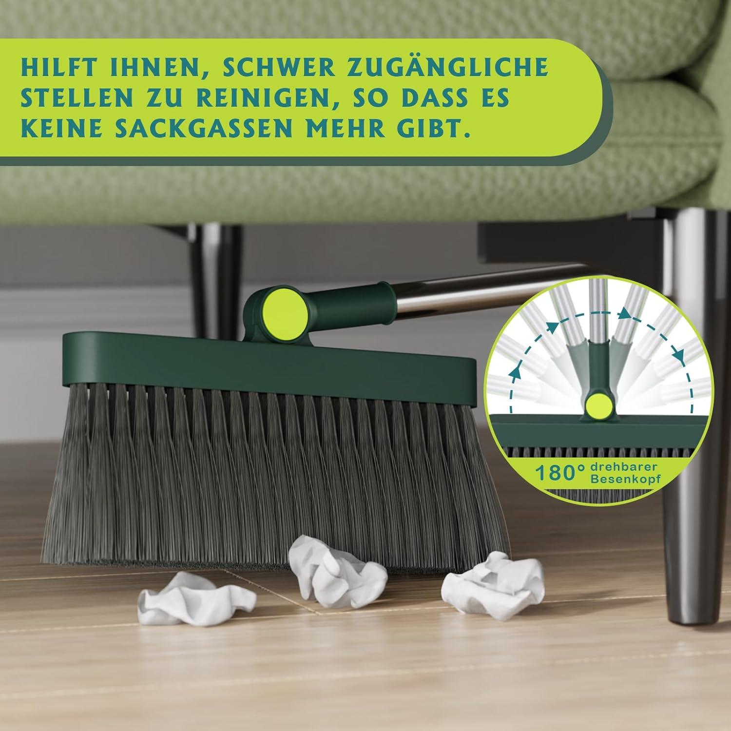 Besen Kehrschaufel Set mit Langem Griff und Stiel,180 Grad