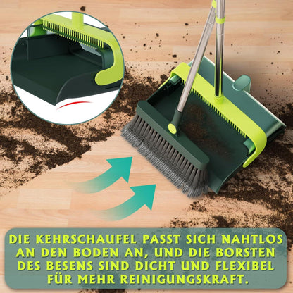 Masthome Besen und Kehrschaufel Set mit Langem Griff, 180 Grad Drehbar, Grüner