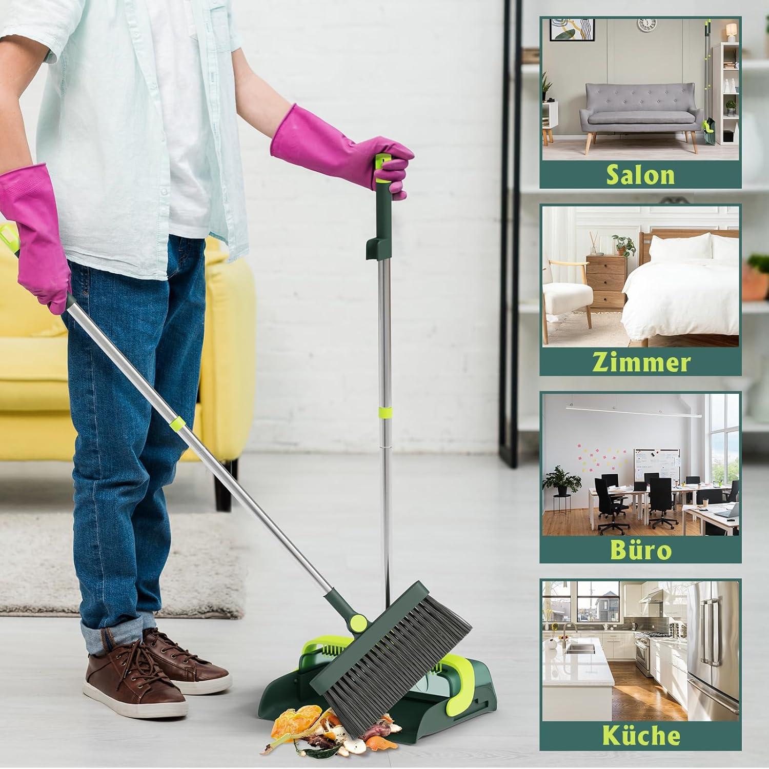 Masthome Besen Kehrset mit Stiel, Kehrschaufel Combo, 180° Drehbar