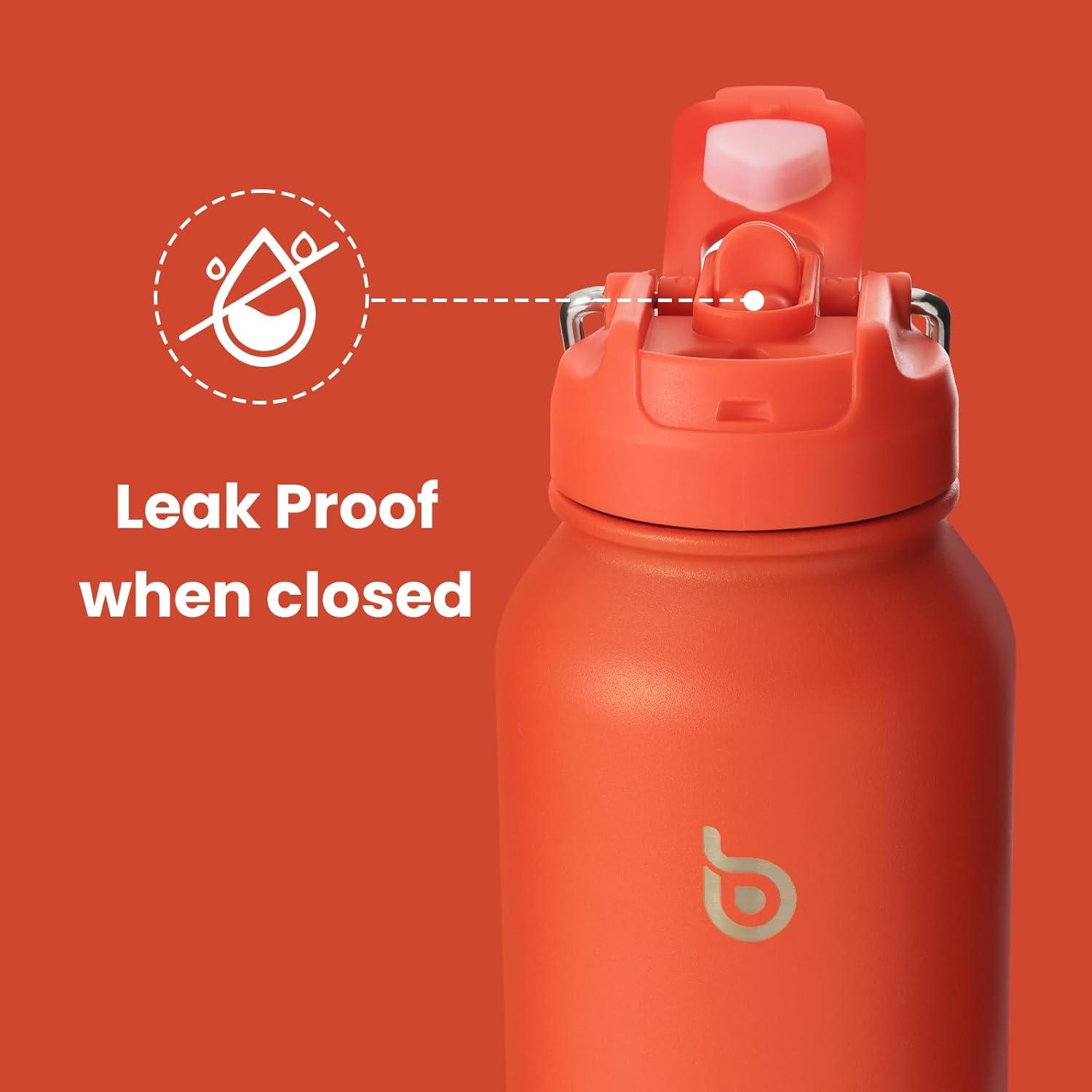 Isolierte Sport-Trinkflasche Edelstahl mit Strohhalm 1,2 l Orangefarben