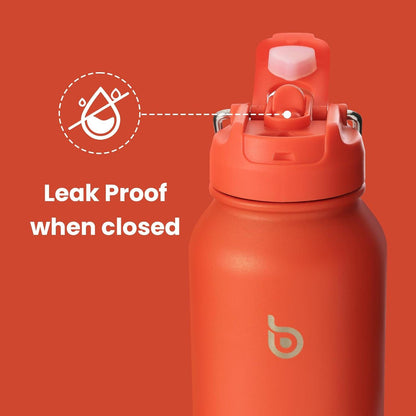 Isolierte Sport-Trinkflasche Edelstahl mit Strohhalm 1,2 l Orangefarben
