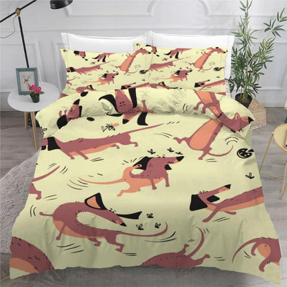Dackel Kinderbettwäsche Set 135x200 cm 4-teilig Mikrofaser