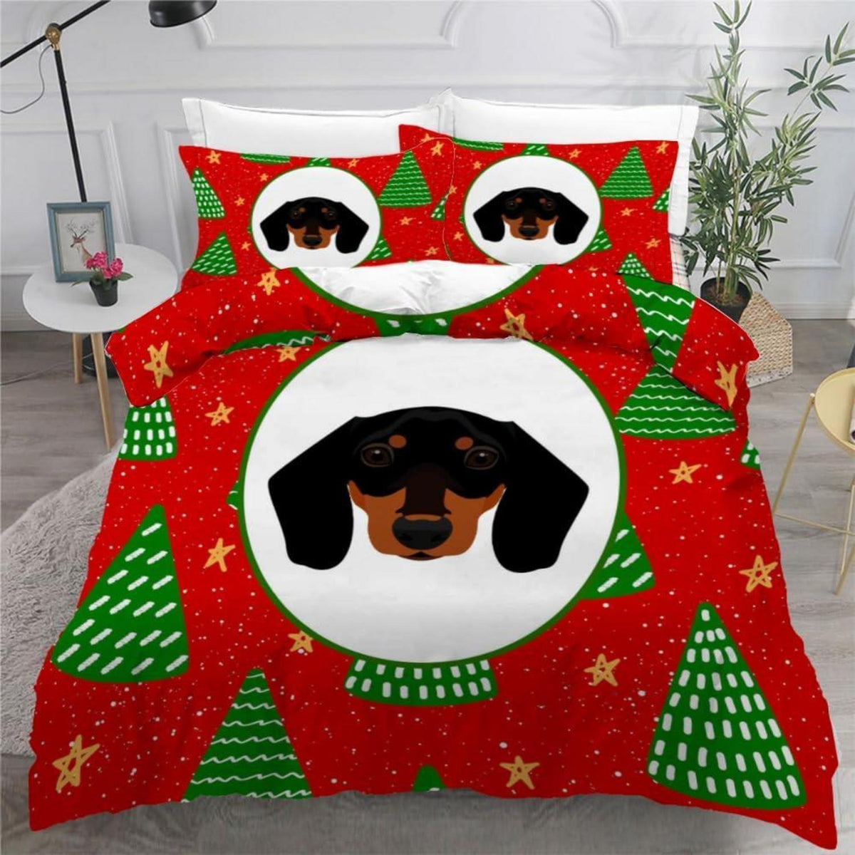 Dackel Bettwäsche Set 220x240 cm - 3-teilig Mikrofaser Weihnachten