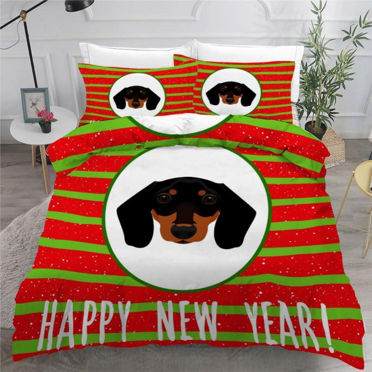 Dackel Bettwäsche Set 220x240 cm - 3-teilig Mikrofaser Weihnachten
