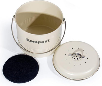Aktivkohlefilter Biomülleimer Küche 3,5 L Geruchsdicht Metall Retro
