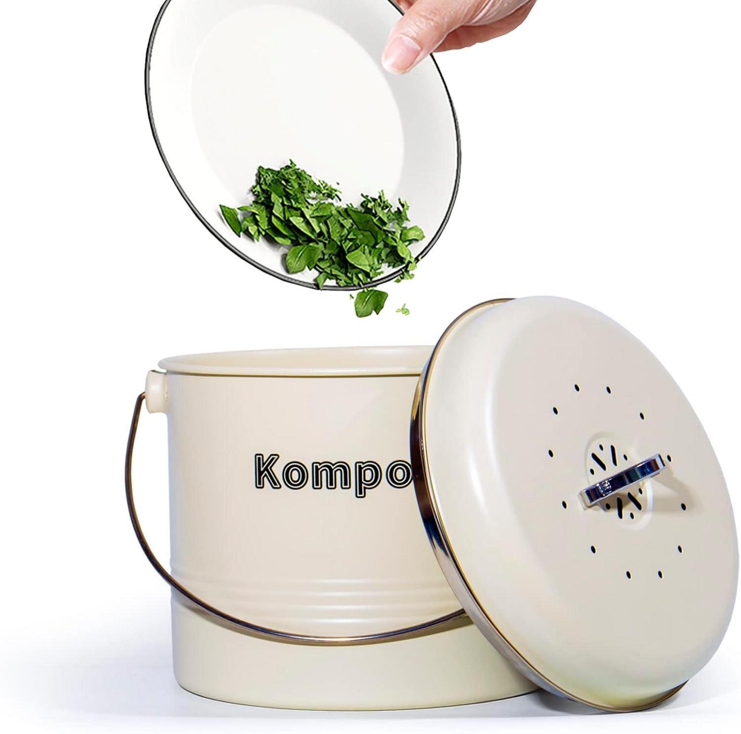 Biomülleimer Küche 3,5 L Aktivkohlefilter Komposteimer Retro Beige