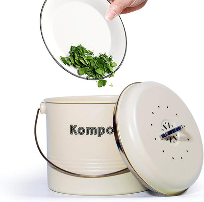 Biomülleimer Küche 3,5 L Aktivkohlefilter Komposteimer Retro Beige