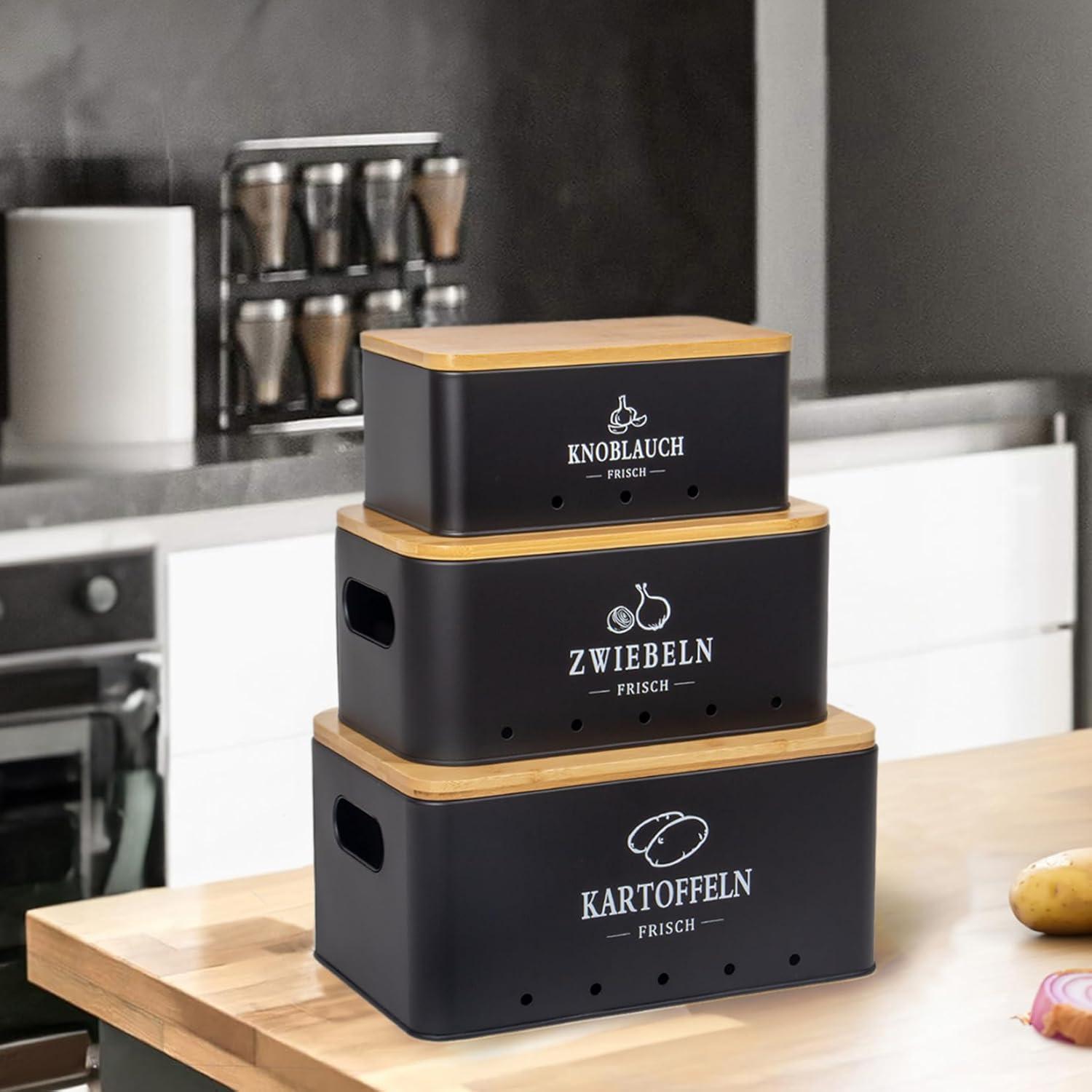 Kartoffel Aufbewahrungsbox Set Vorratsdose Küche Schwarz