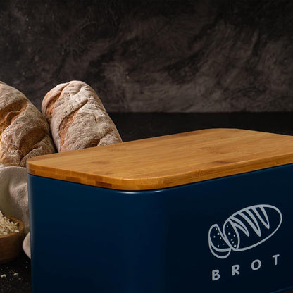 Brotkasten Bambus Deckel Schneidebrett Metall Aufbewahren Frisch