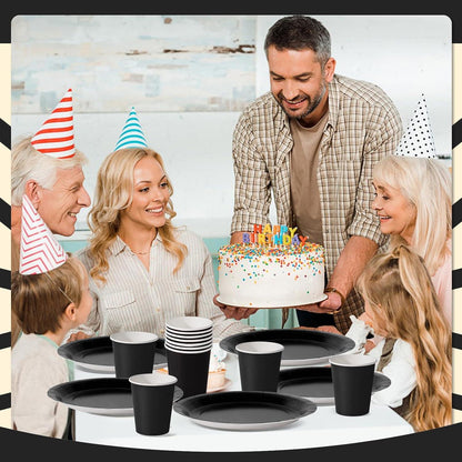 96-teiliges Schwarz Partygeschirr Set Pappteller Becher Servietten partymaterial