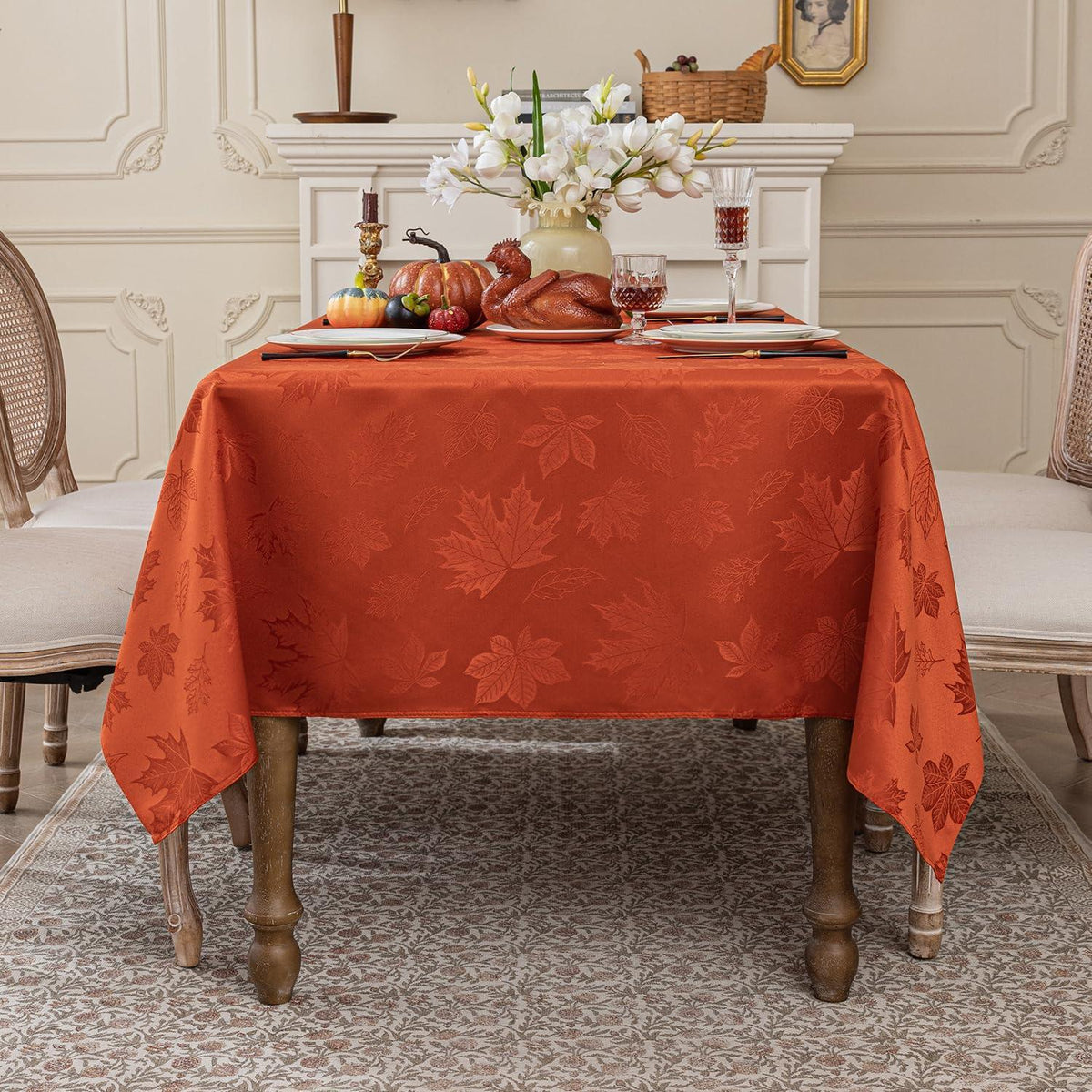 Herbstliche Tischdecke Jacquard Ahornblatt, 152x305 cm