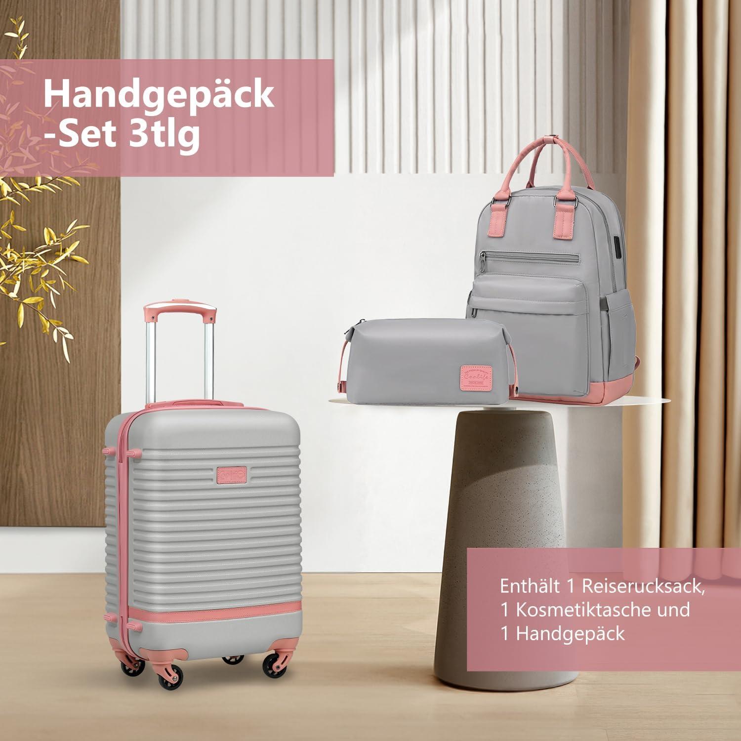 COOLIFE Koffer Trolley Handgepäck-Set 3tlg ABS Hartschale 4