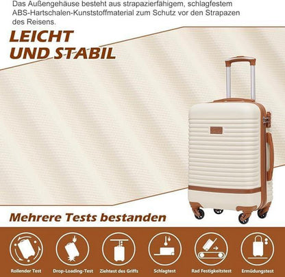 COOLIFE Koffer Set 3tlg. Handgepäck ABS Hartschale TSA-Schloss 4 Rollen Grau/Rosa