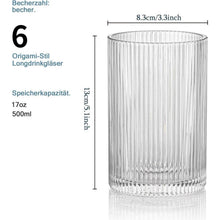 Geriffelte Longdrinkgläser 6er Set, 500ml, Origami-Stil