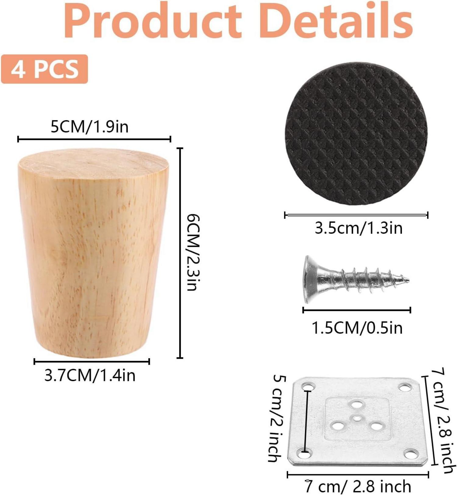 6cm Möbelfüße Holz Eiche 4er Set inkl. Montageplatte und