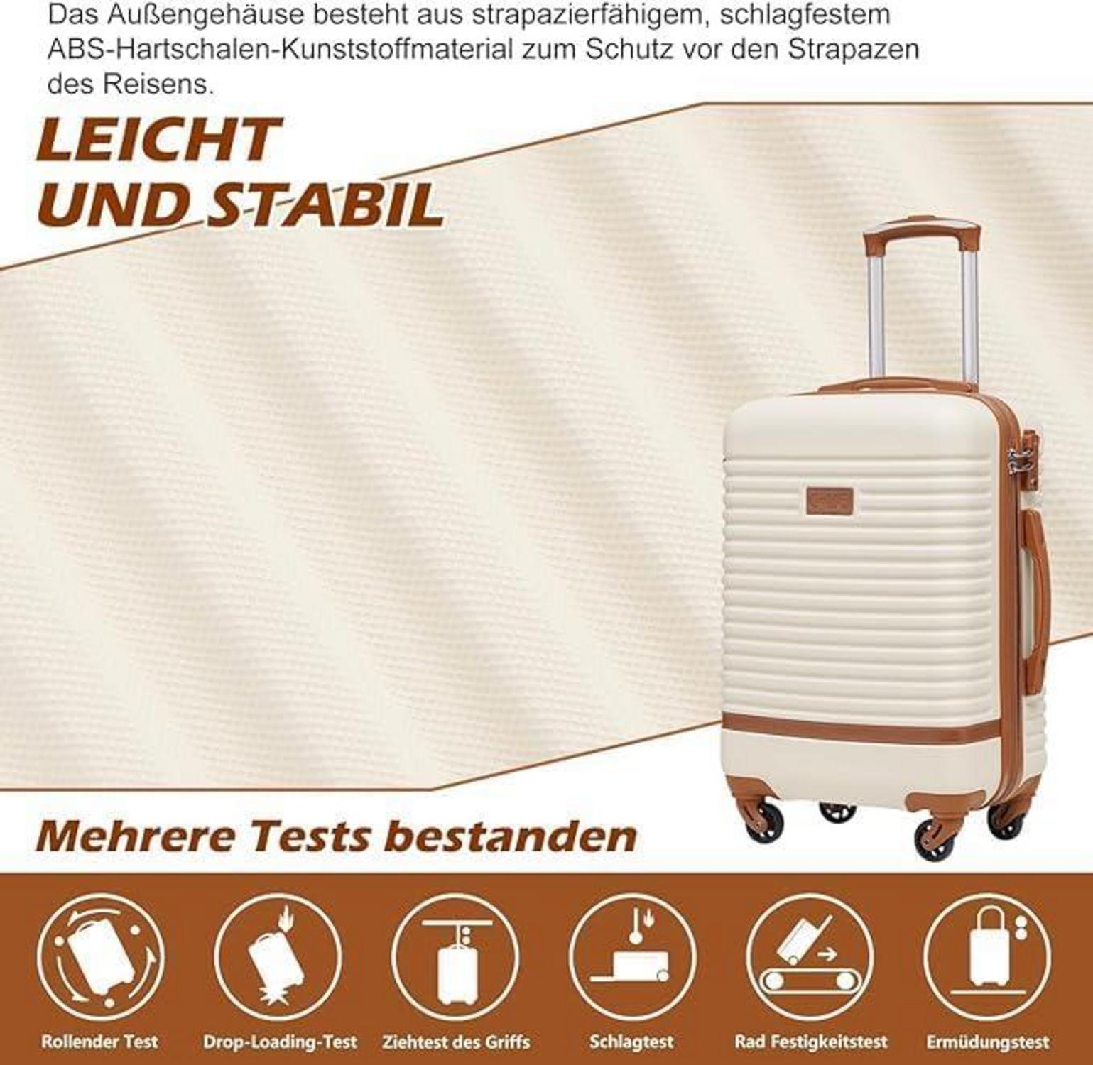 COOLIFE Koffer Set 5tlg ABS Hartschalen Trolley 4 Rollen TSA-Schloss Grau/Rosa
