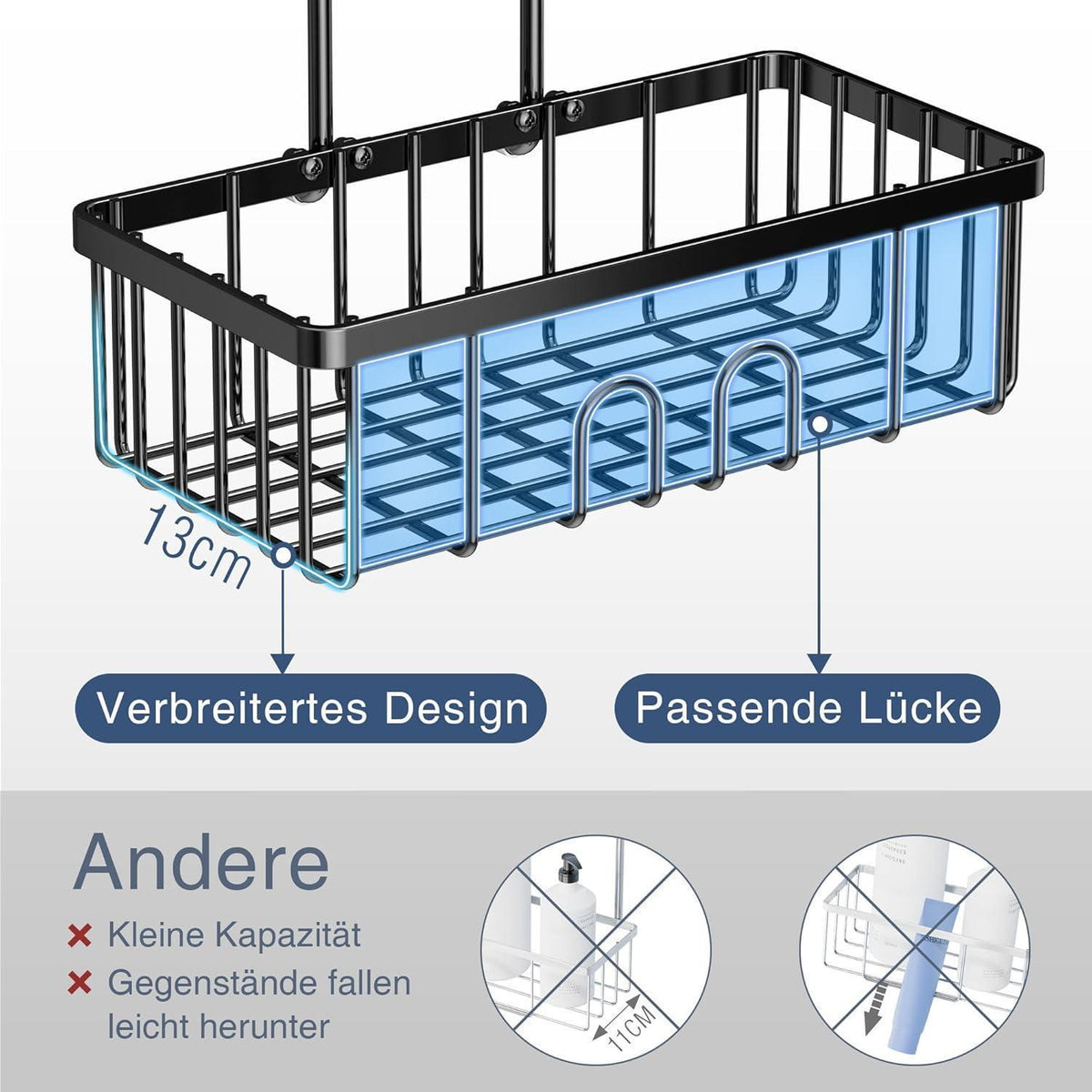 Duschablage zum Hängen Edelstahl Schwarz ohne Bohren