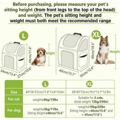 Erweiterbarer Haustier-Rucksack XL für Hunde & Katzen, atmungsaktiv