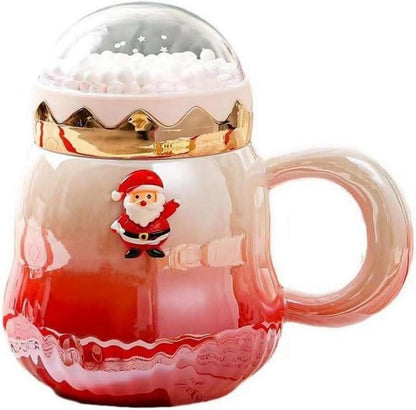 Weihnachtstasse Keramik Perlenglanz Deckel Kaffeebecher Rot