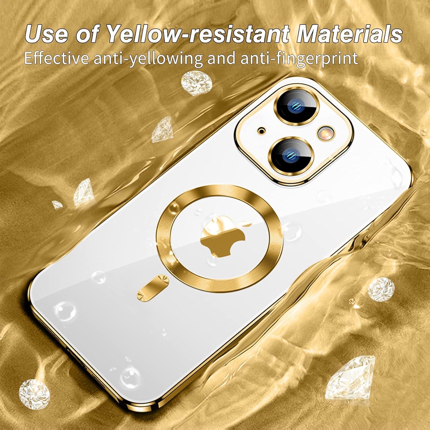 Transparente iPhone 15 Hülle MagSafe Magnetisch Dünn Kameraschutz Gold