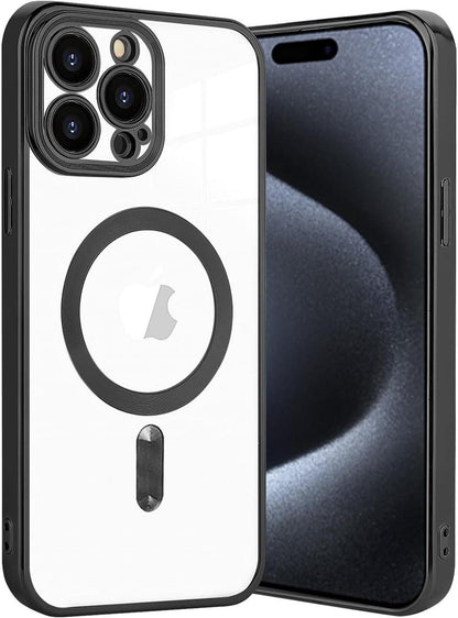 Klare Magnetische iPhone 15 Pro Hülle MagSafe Adsorption Schwarz