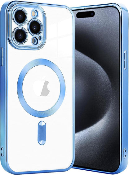 Klare iPhone 15 Pro Max Hülle MagSafe Adsorption Blau