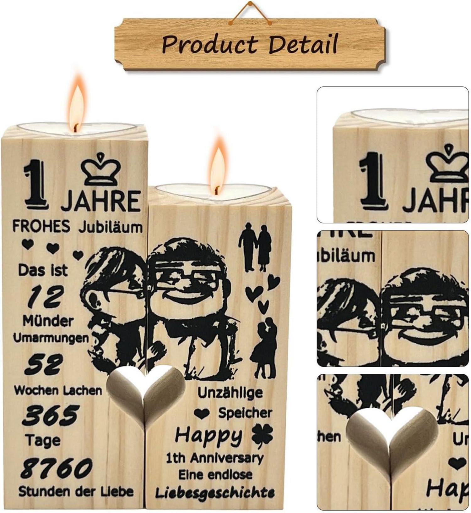1. Hochzeitstag Kerzenhalter Herzform Jahreszahl 2 Kerzen