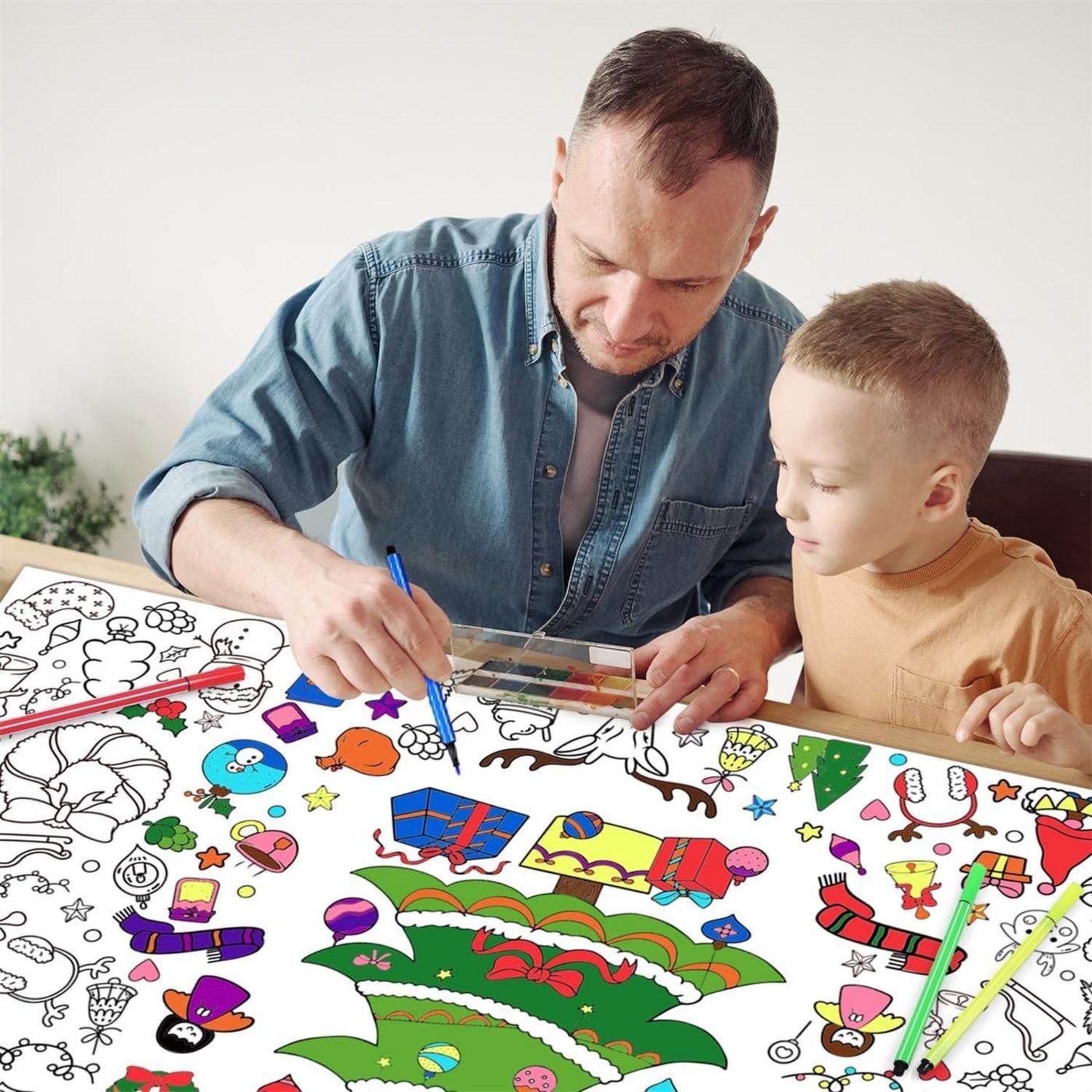 Ausmaltischdecke Weihnachten Papier +12 Farbstifte zum Ausmalen Kinder Jungen