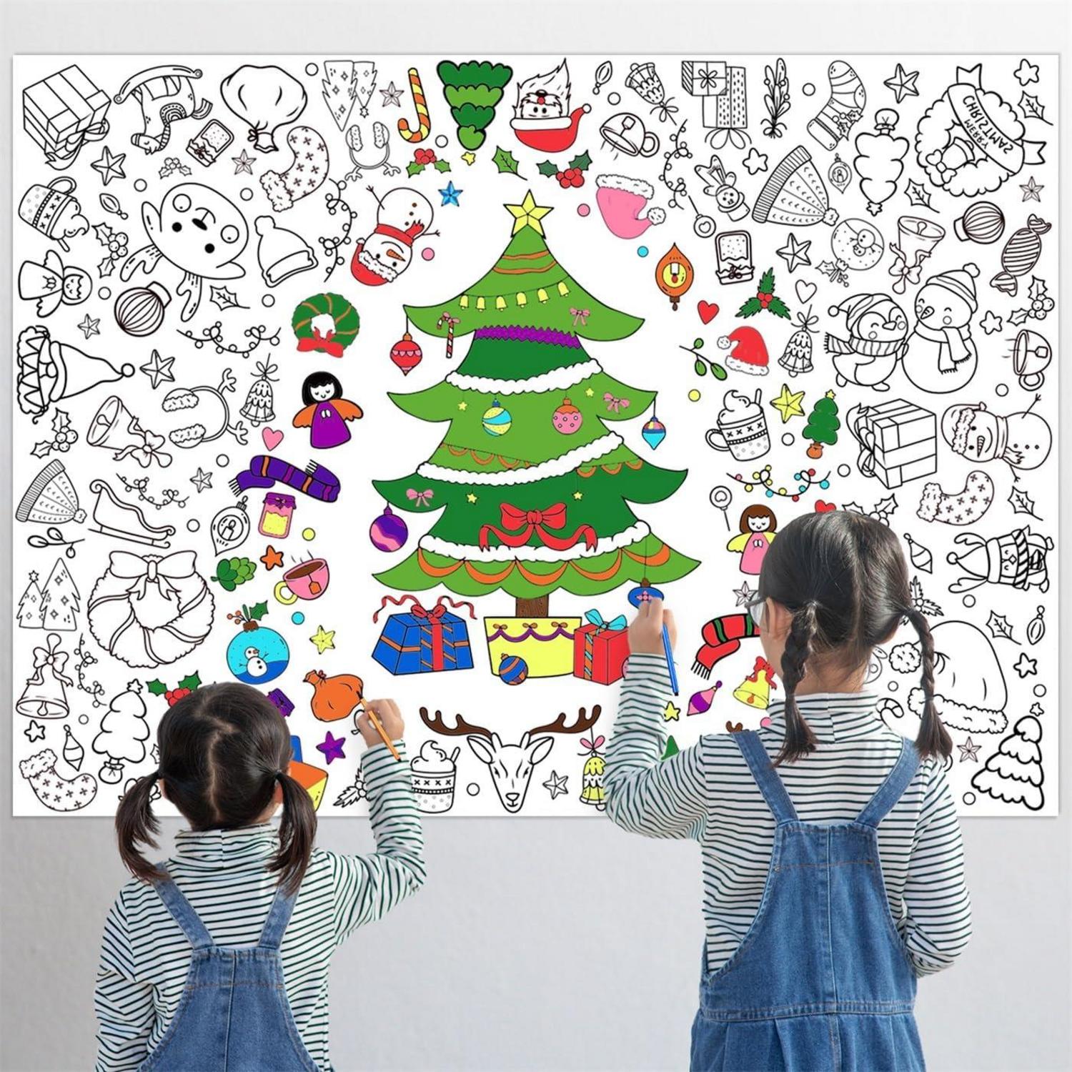 Ausmaltischdecke Weihnachten Papier +12 Farbstifte zum Ausmalen Kinder Jungen