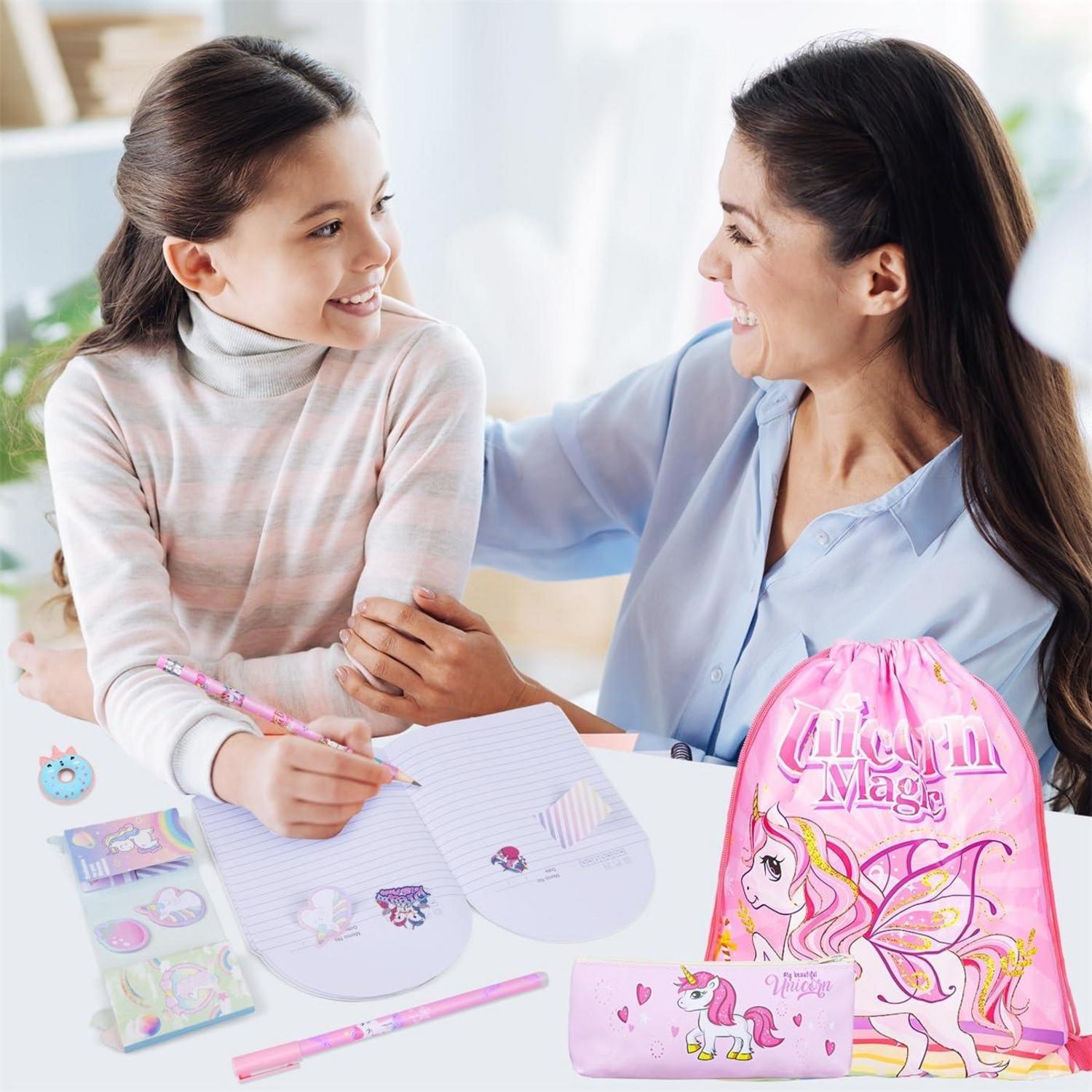 Einhorn Schreibwaren Set Mädchen Kinder Federmäppchen Haftnotizen