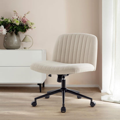 Bürostuhl ohne Armlehnen beige höhenverstellbar mit Rollen