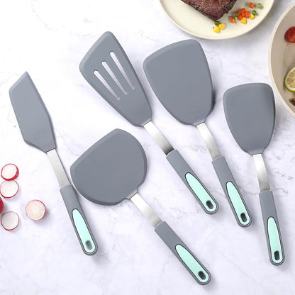 5-teiliges Silikonspatel-Set, küchenfreundlich, hitzebeständig, leicht zu reinigen - Grau